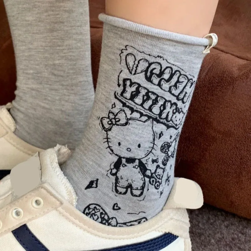 سانريو مرحبا كيتي الجوارب الصيف رقيقة الكرتون النساء الجوارب تنفس Kawaii عادية مريحة الجوارب لوليتا Jk الكاحل غطاء للقدم