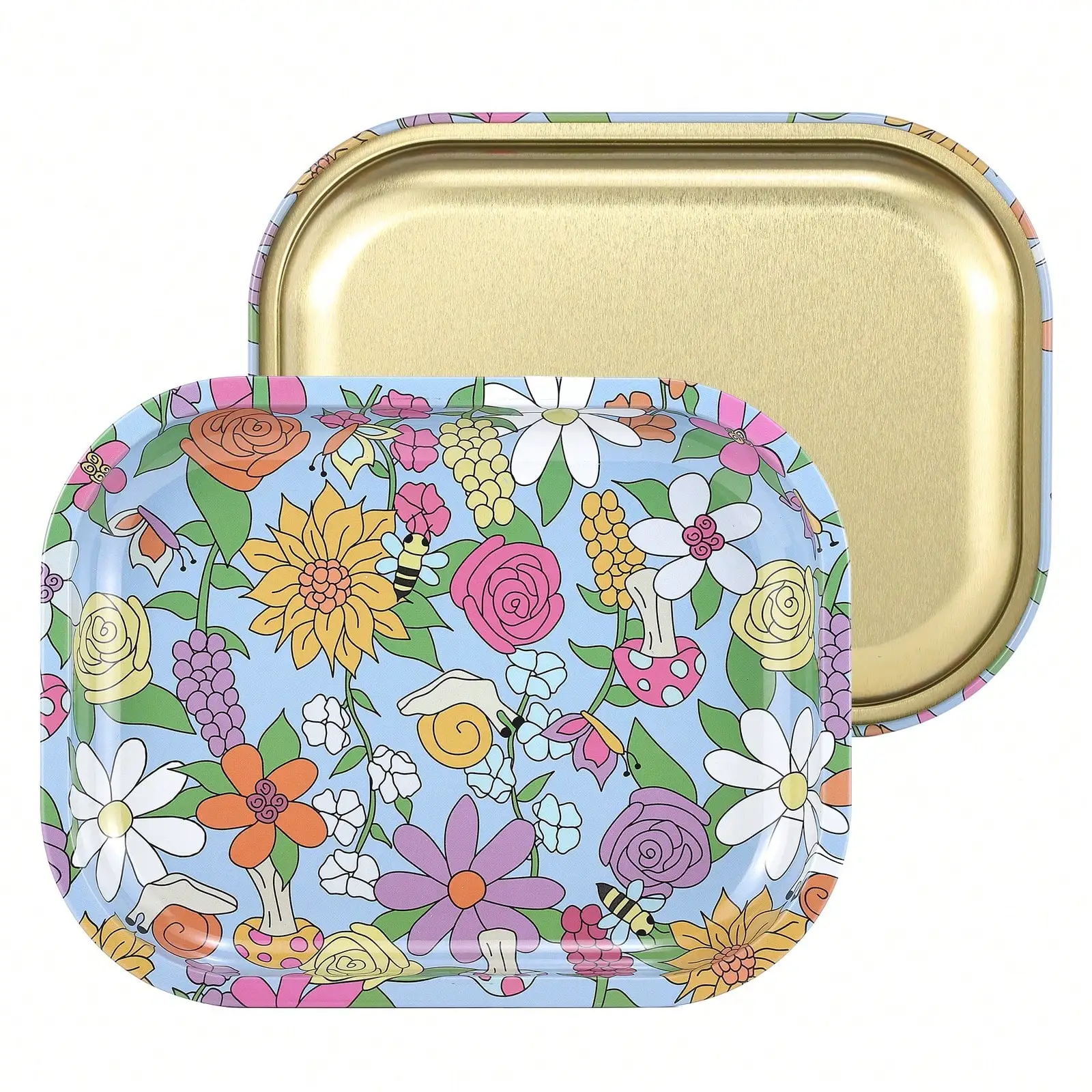 2 Pack Floral Critter Metal Grinder Rolling Tray Combo Gifts