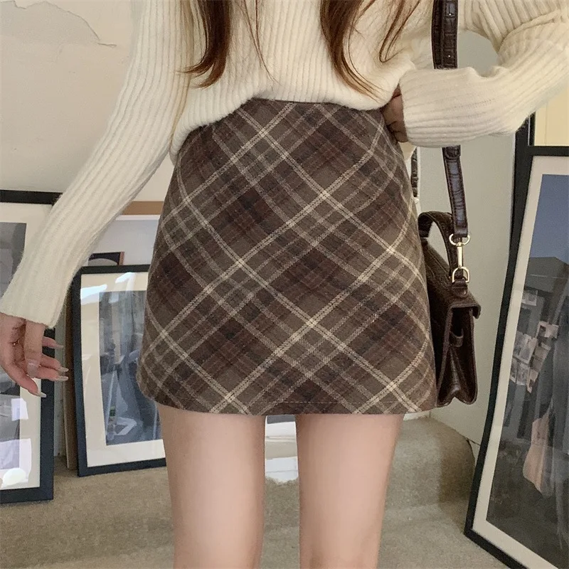 Vrouwen Wollen Stof Rok Herfst Winter Halflange Jurk Temperament Retro Hoge Taille Afslanken A-lijn Hip Knuffelen Korte Rok