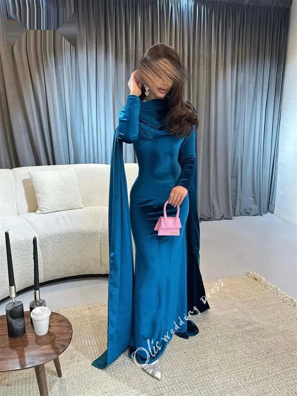 customized Retro Asymmetrical One-Shoulder Mermaid Evening es Hugging Velour Customized Saudi Arabia2025