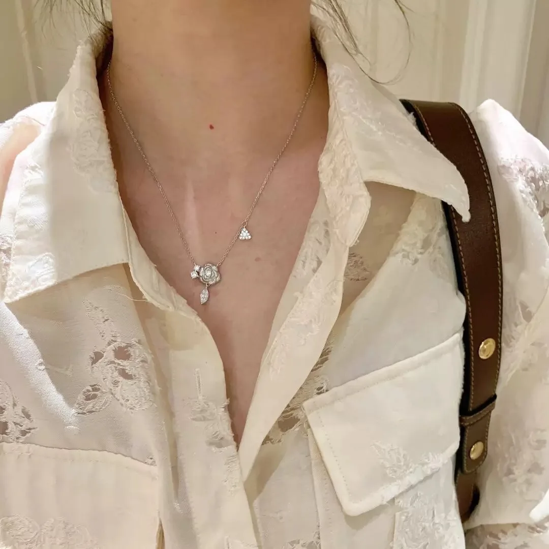 الرجعية الإناث قلادة 925 فضة مزدوجة نحى روز زهرة قلادة قلادة للنساء كاميليا سلسلة Collares مجوهرات