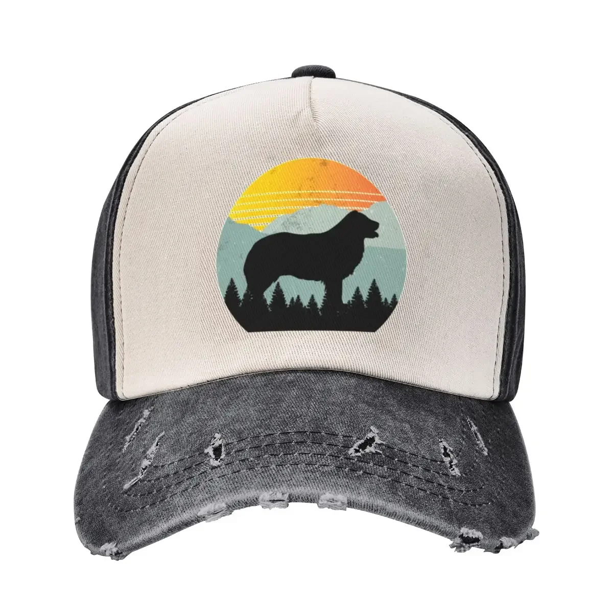 Distressed Vintage Sunset Mountains Happy Border Collie Gift Baseball Cap Beach Outing Elegant Women's Hats Men's