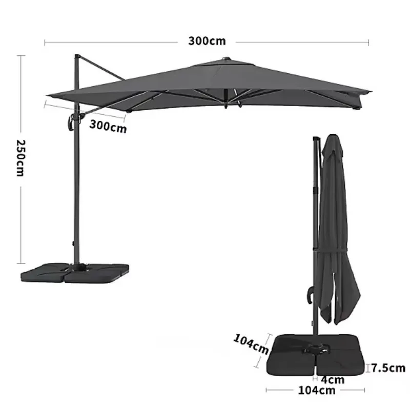 2.5M Sided Pole Cantilever Sun Parasol Waterproof Garden Umbrella with LED for Restaurant Outdoor Furniture for Hotels