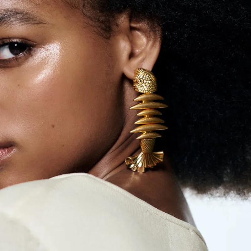 creative simple long metal fishbone earrings female trend exquisite exaggerated geometric pendant earrings statement jewelry
