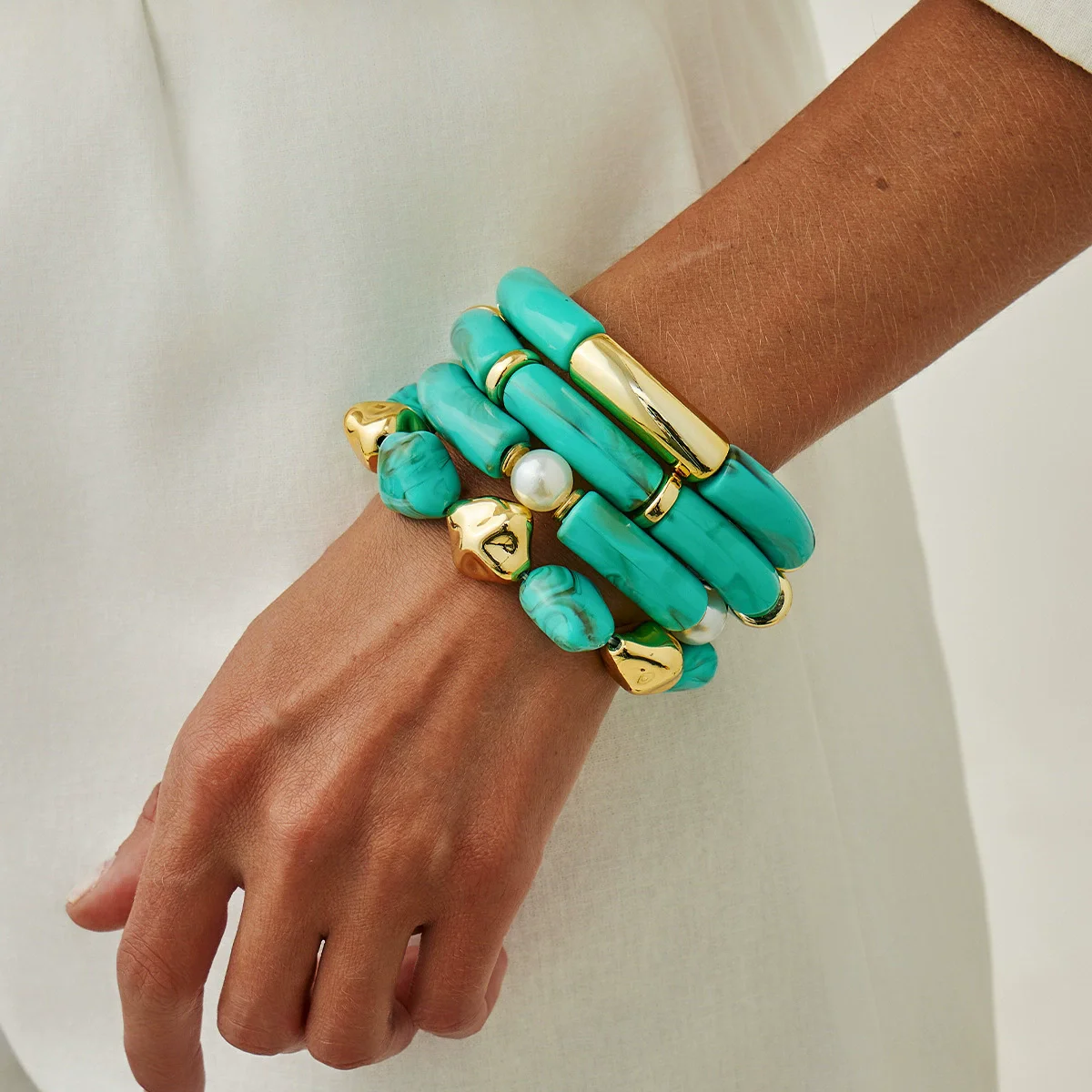 Ingemark 4 أنماط العصرية الاكريليك مرونة الإسورة المرنة النساء ريترو بحيرة الأزرق التراص اليد اكسسوارات اليومية الجديدة مجوهرات هدية #2