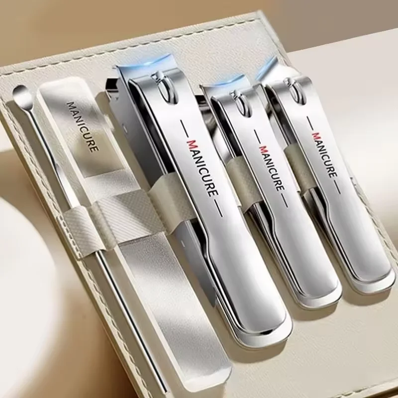 Set 4 Pcs Nail Clippers with Rotating Leather Bag Professional Trimmer Pedicure Care Tools Manicure Set Home Care Gift