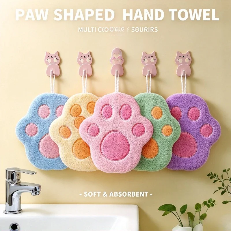 Criativo Cat Footprints Toalha De Banho Para Crianças, Banheiro De Mão Macia, Produtos Domésticos Bonitos, Produtos De Limpeza