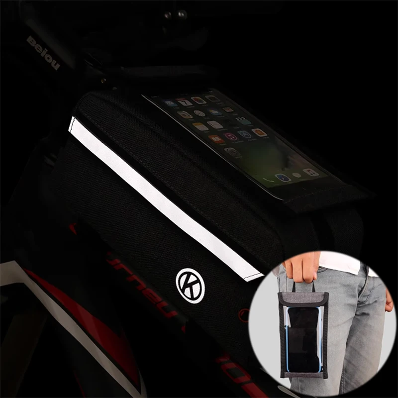 

Mountain Bike Front Frame Bag Saddle Bag Road Bike Phone Cycling Equipment Bag Bicycle Bag Bilateral Pockets Velcro Waterproof
