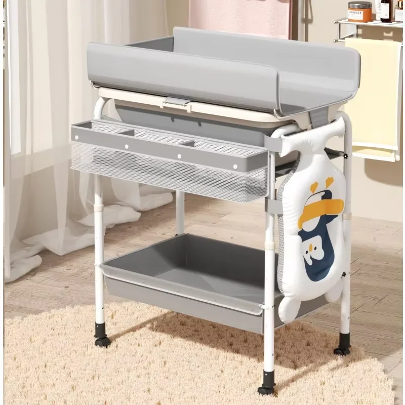 Multifunctional Folding Diaper Changing Table: Infant Care, Bathing, Integrated Bathtub & Massage