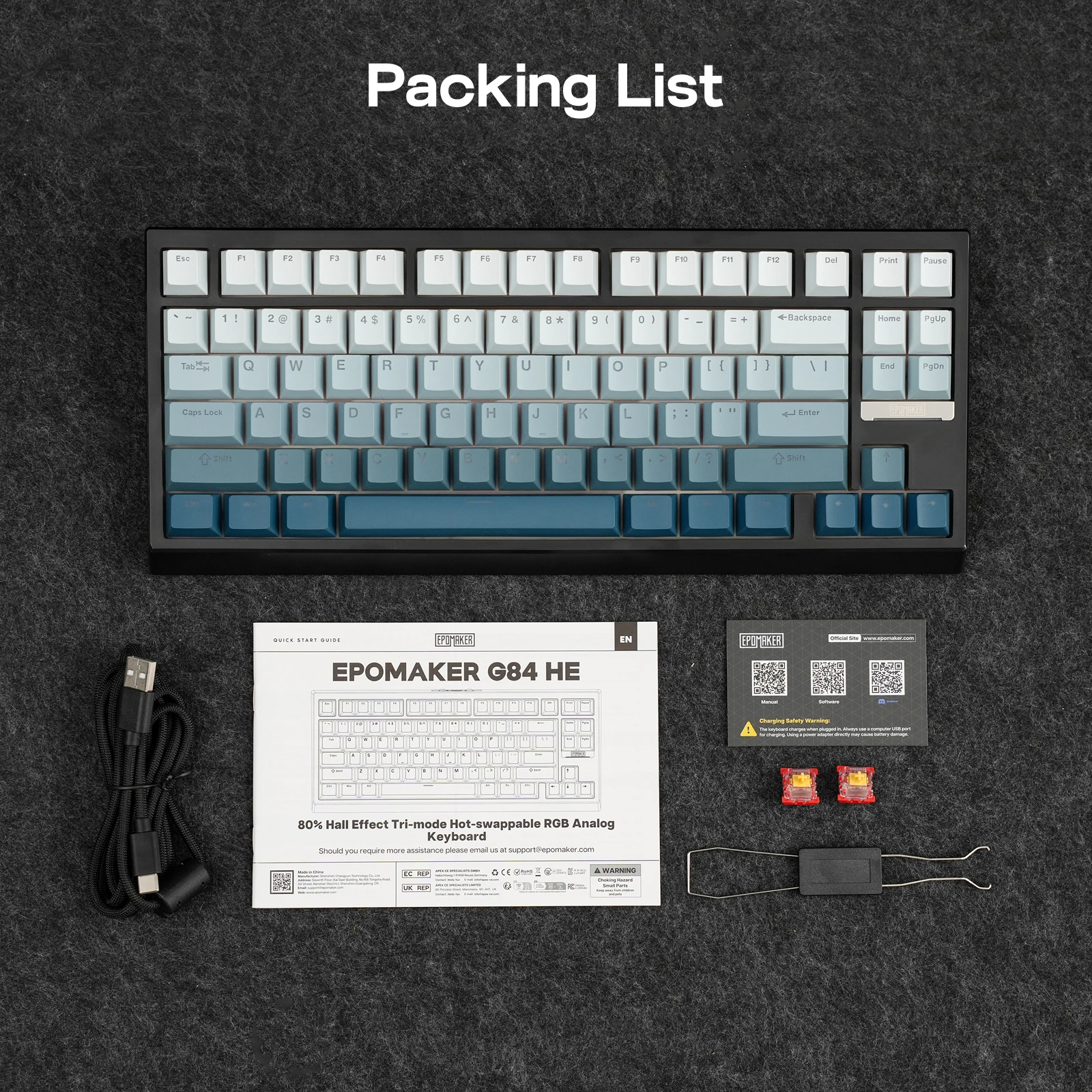 EPOMAKER G84 HE 75% ANSI US Layout Прокладка Проводная/BT/2,4 ГГц Беспроводная магнитная механическая клавиатура с эффектом Холла для Mac/WIN/игр