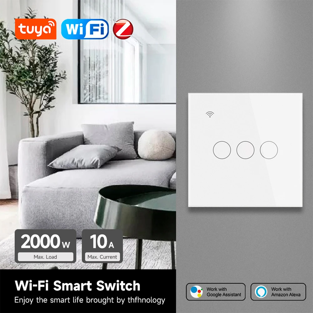 WiFi/Zigbee Smart Light Touch Switch Tuya Smart Life Glass Panel EU Wall Switch No Neutral Wire Smart Home For Alexa Google Home