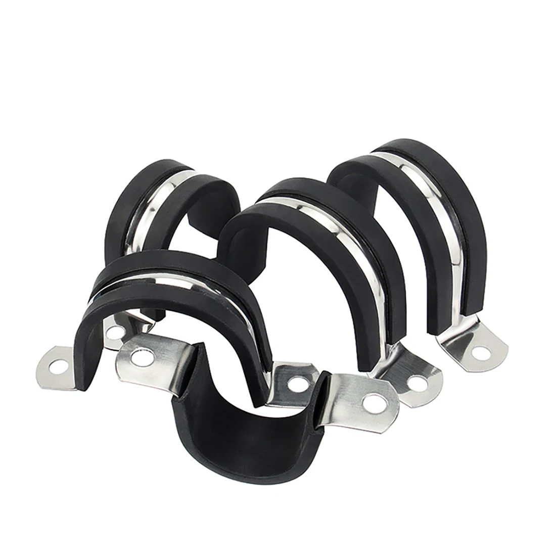 Stainless Steel 2-hole Pipe Clamps Rubber Lined Pipe Clamp U Clips With Insulated Rubber Pipe Strap Hanger Clamp 5mm~80mm