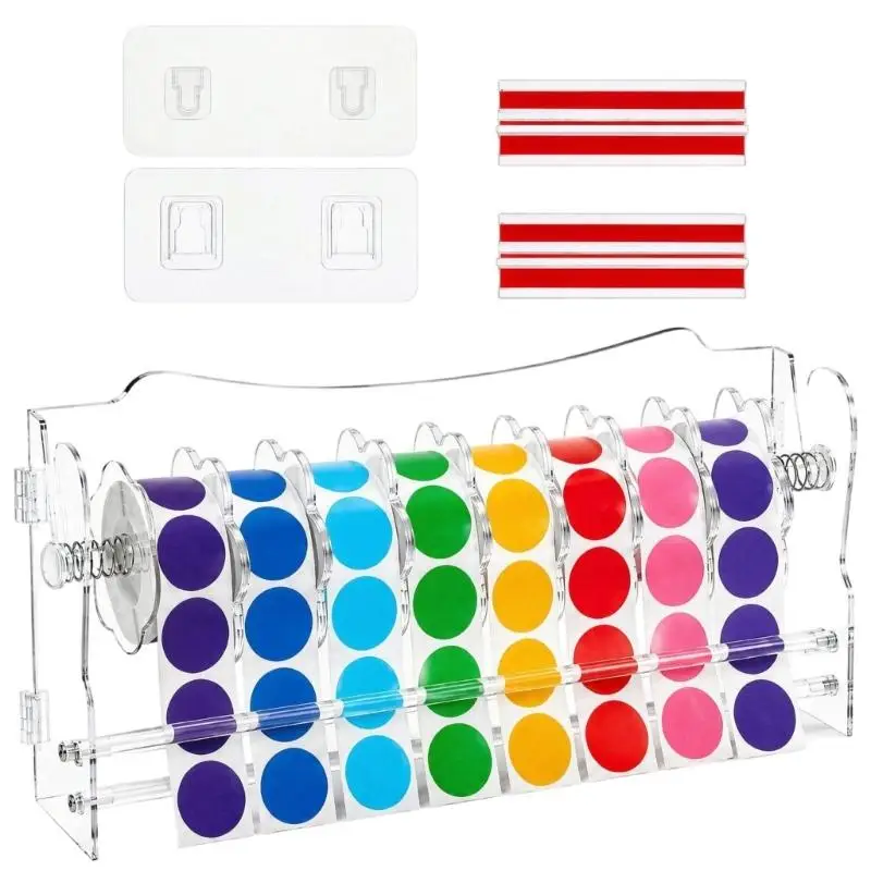 652F Desktop Label Sticker Holder Rack, Clear Acrylic Sectioned Dispenser for Desk Use, Office Labeling and Counter Display