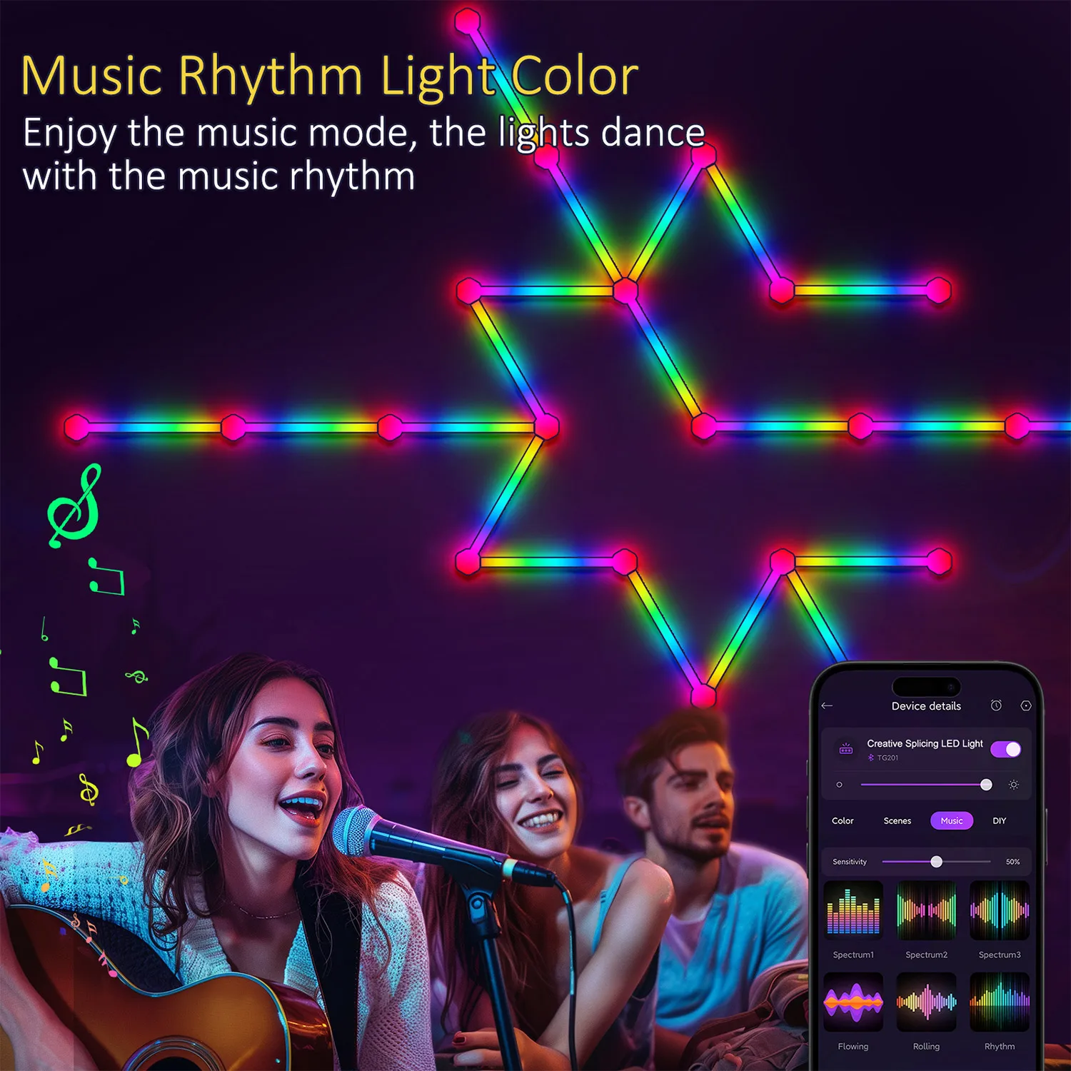 LED Smart Wall Lamp RGB Light Bar DIY Atmosphere Night Light Splcing MeRGBW APP Music Rhythm TV Backlight Bedroom GameRoom Decor