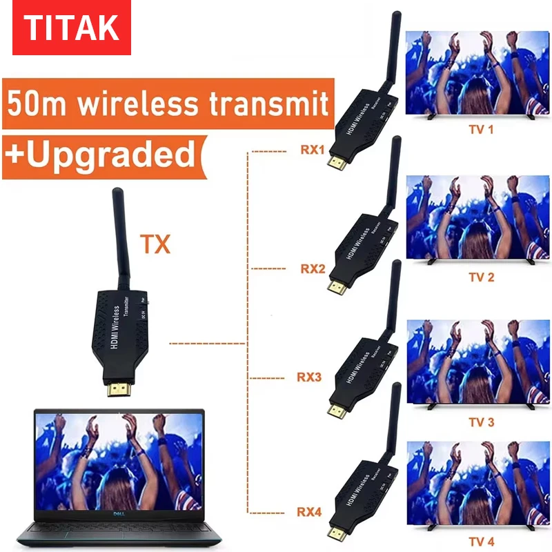 

5.8Ghz 50M Wireless HDMI Extender Video Transmitter Receiver 1 To 4 Splitter Screen Share for PS4 DVD Camera PC To TV Monitor