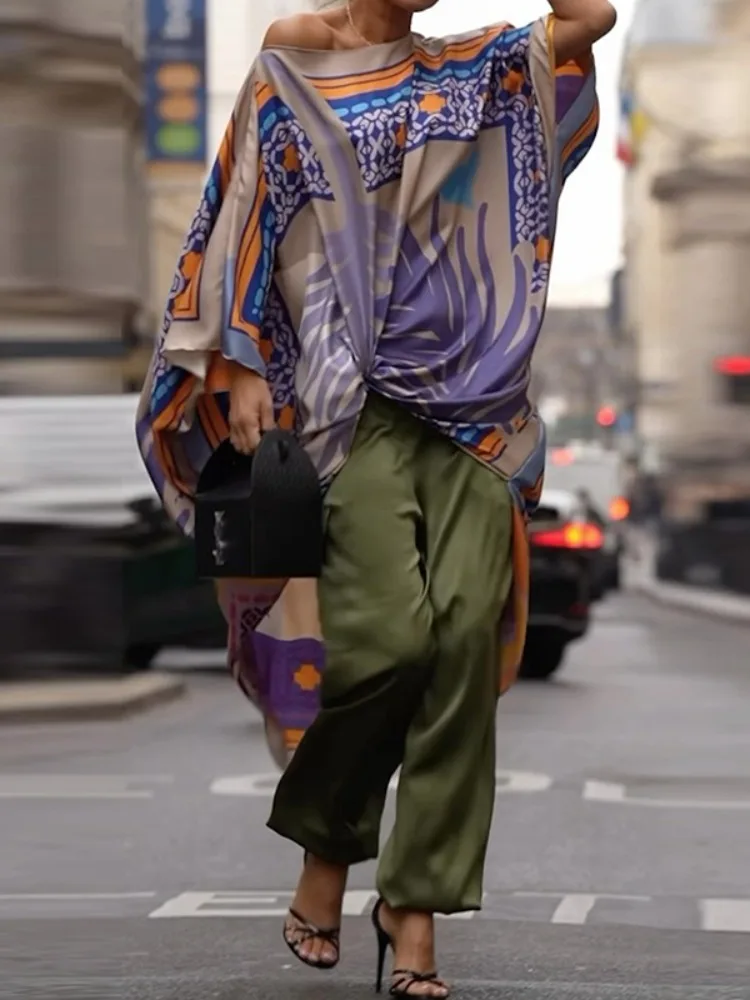 

2026 New Women's Oversized T-shirt Cold Shoulder Batwing Sleeves Loose Fit Shirt Top Stylish Summer Casual Vacation Shirts