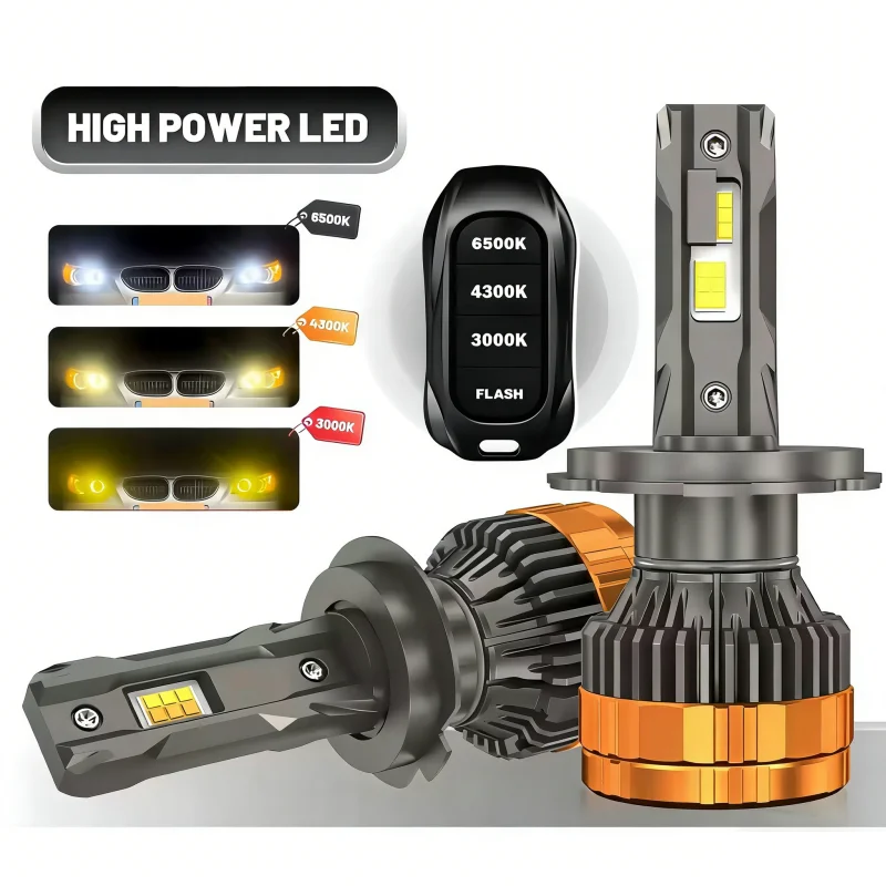 

2pcs Tri-Color Remote H11 H9 HB3 9005 HB4 9006 H1 H9 160W 6500K 4300K 3000K LED Headlights h4 led h7 For Car Headlights Lights