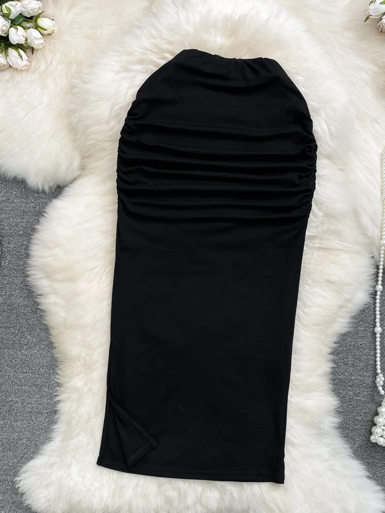 Hohe Taille Knie-Länge Plissee Reine Farbe Asymmetrische Saum Bodycon Midi Rock Koreanische Sle Frühling Sommer Faion frauen rock