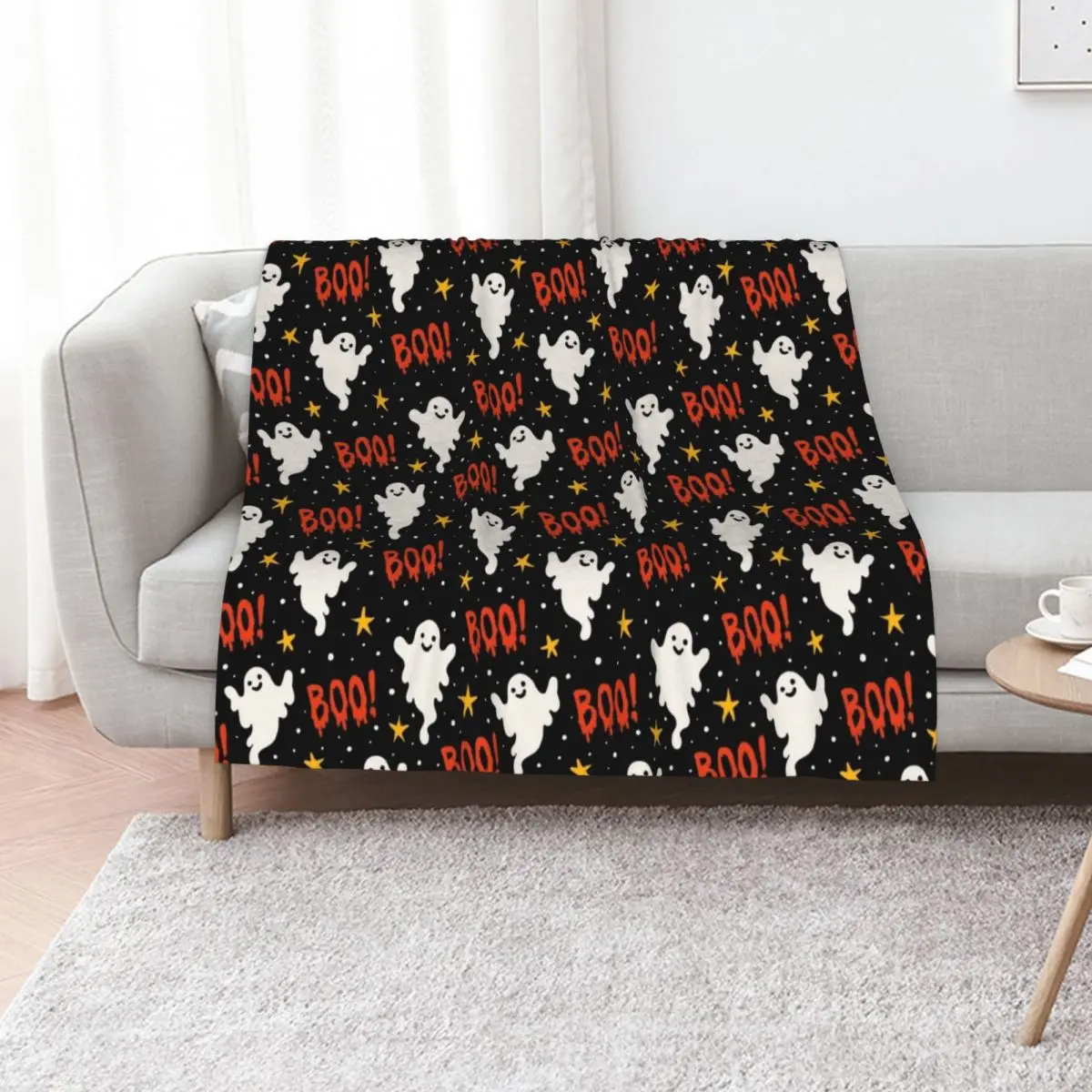 Boo! Halloween Ghosts on Black Throw Blanket Fashion Sofas heavy to sleep Weighted Quilt blankets and throws Blankets