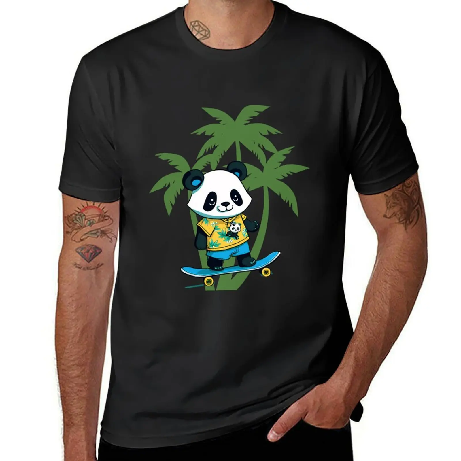 Skateboarding Panda T-Shirt summer clothes boys whites customs anime mens cotton t shirts