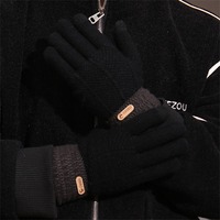 Wool Knitted Warm Gloves Windproof Plush Thick Cycling Driving Mittens Cold Resistant Touchscreen Full Finger Gloves for Winter