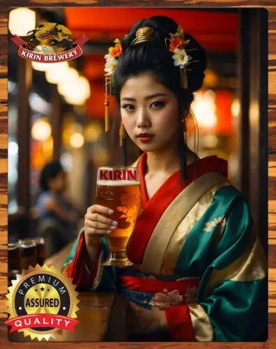 Kirin Ichiban Beer - Kirin Brewery - Geisha Girl - Rare - Metal Sign