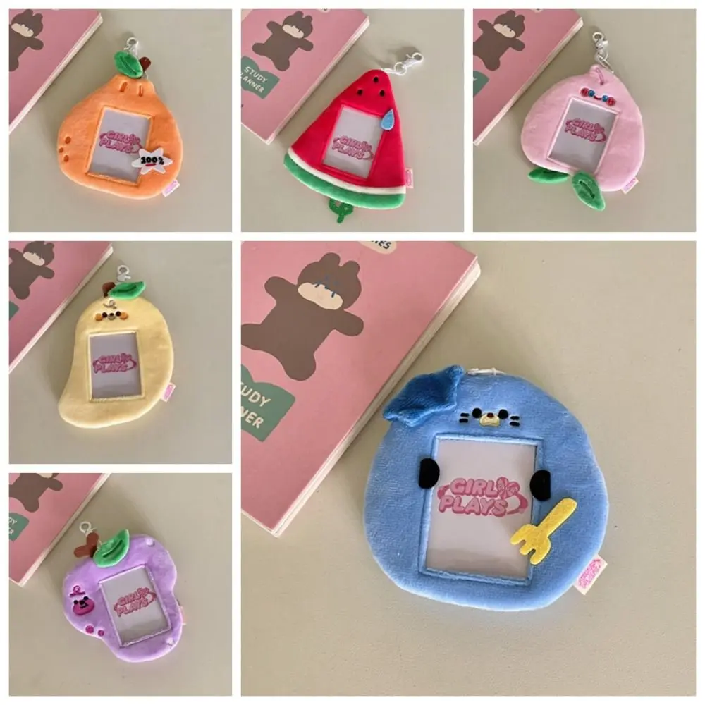 ID Card Cover With Keychain Pendant Plush Photocard Holder Cartoon Korean Style Bus Card Holder Fluffy Cute School