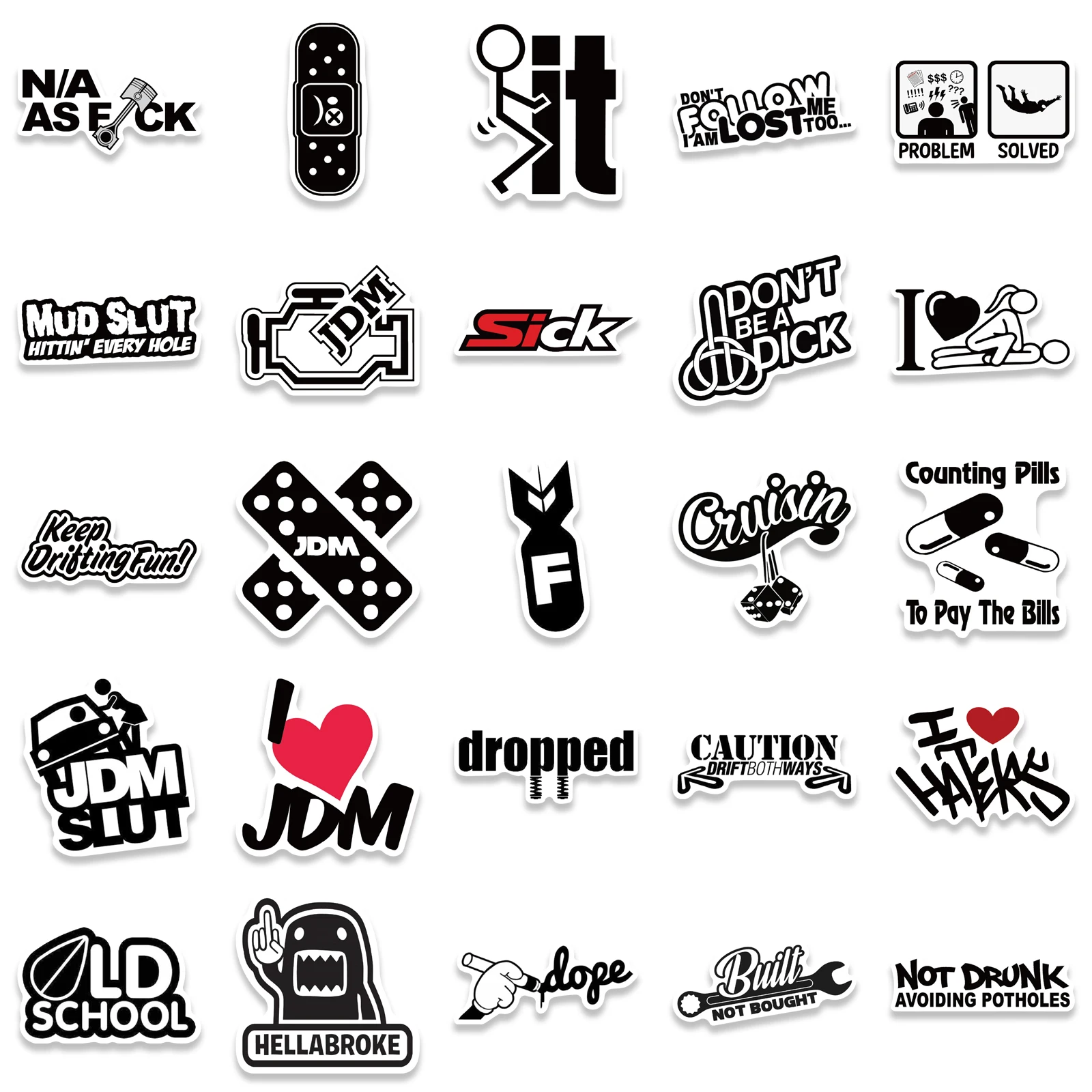 50pcs Sexy Styling Funny Car Window Sticker Toilet Decal Racing Drift JDM Laptop Stickers Waterpoof