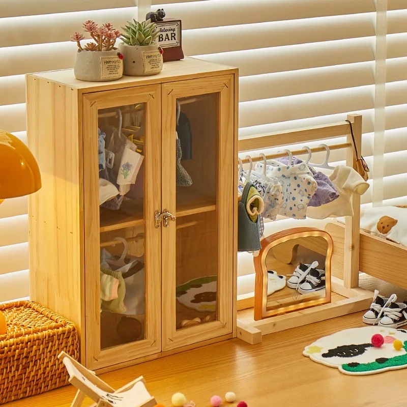 

For Labubu Doll Clothes Rack Cotton Doll Closet Storage Cabinet labubu Doll Display Cabinet Pull String Cloth Hanging Wardrobe