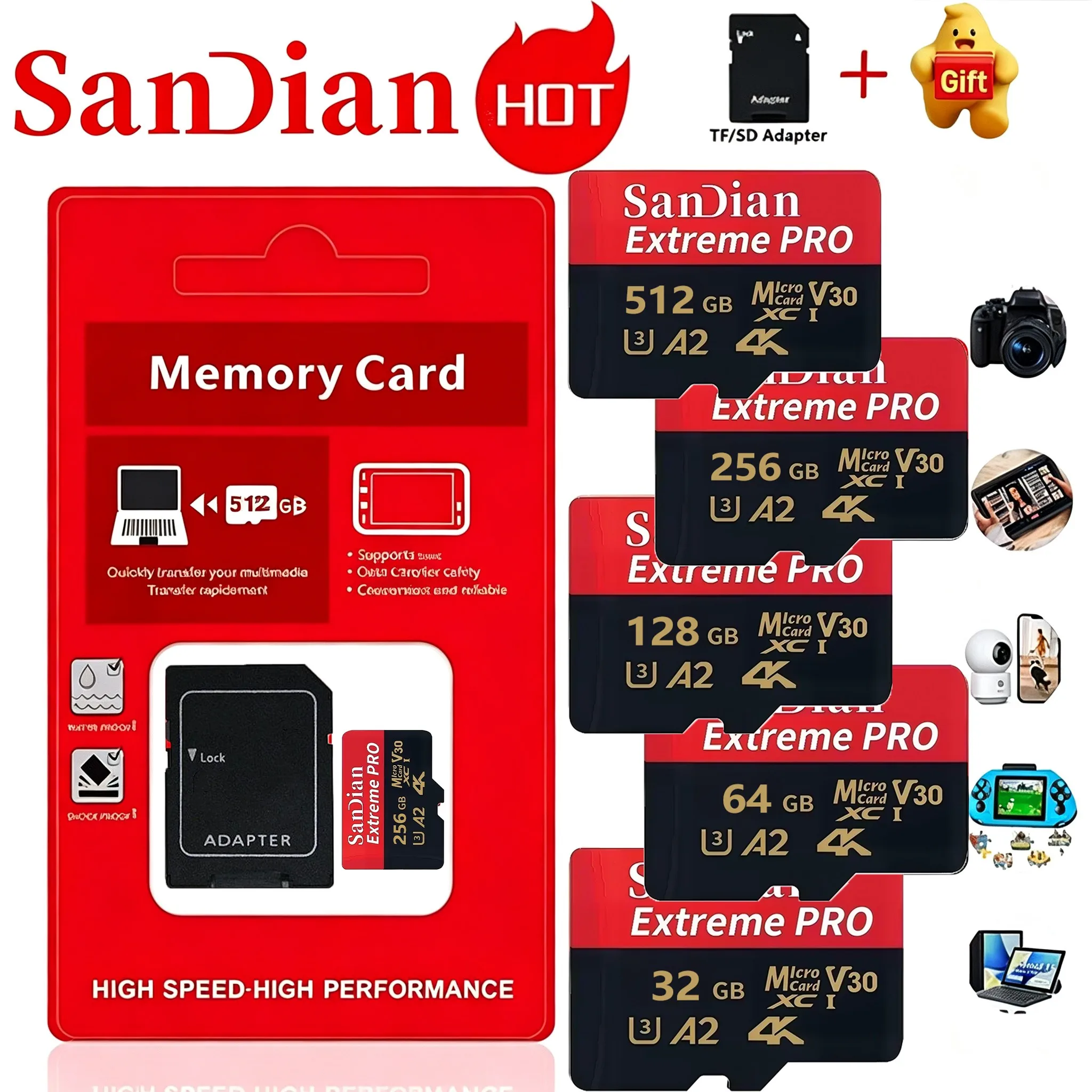 SD Cards 128GB 64GB Micro TF SD Card 512GB Memory Card 256GB TF Cards V10 for Laptop/PC/VR Headset/Baby Monitor/Sport Camera