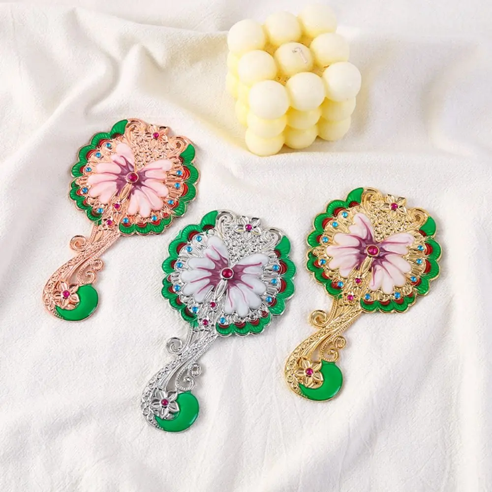 Portable Peacock Makeup Mirror Comb Set Hand-held Luxury Butterfly Cosmetic Mirror Embossing Carving Rhinestone
