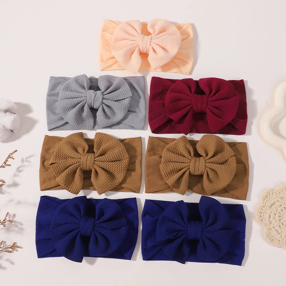 

10 шт., детская эластичная повязка на голову случайного цвета, милые большие банты, широкая повязка на голову, мягкий однотонный платок для новорожденных, повязка для волос для малышей