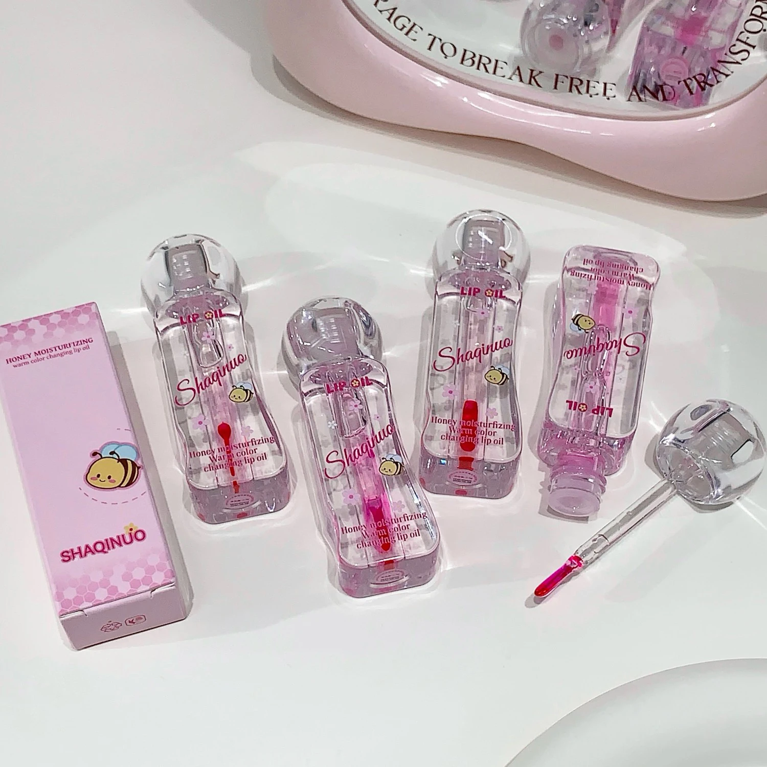 زيت الشفاه المتغير لدرجة الحرارة والعسل، ملمع الشفاه المرطب SHAQINUO، تقليل خط الشفاه، زيت الشفاه المتحول اللون
