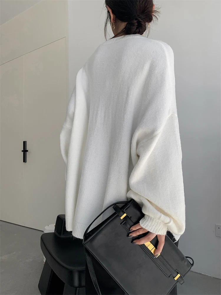 [EAM] Blue Big Size Casual Knitting Sweater Round Neck Long Sleeve Women Pullovers New Fashion Tide Spring Autumn 2024 1DH6451