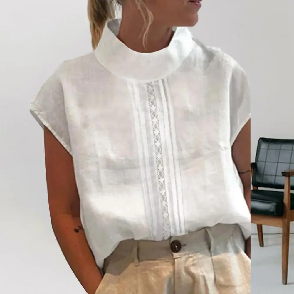 Vintage Tops Mujer Women Blouse Solid Cotton Linen Summer Casual Chic Tunic Hallow Lace Patchwork Oversized White Blouses Blusas