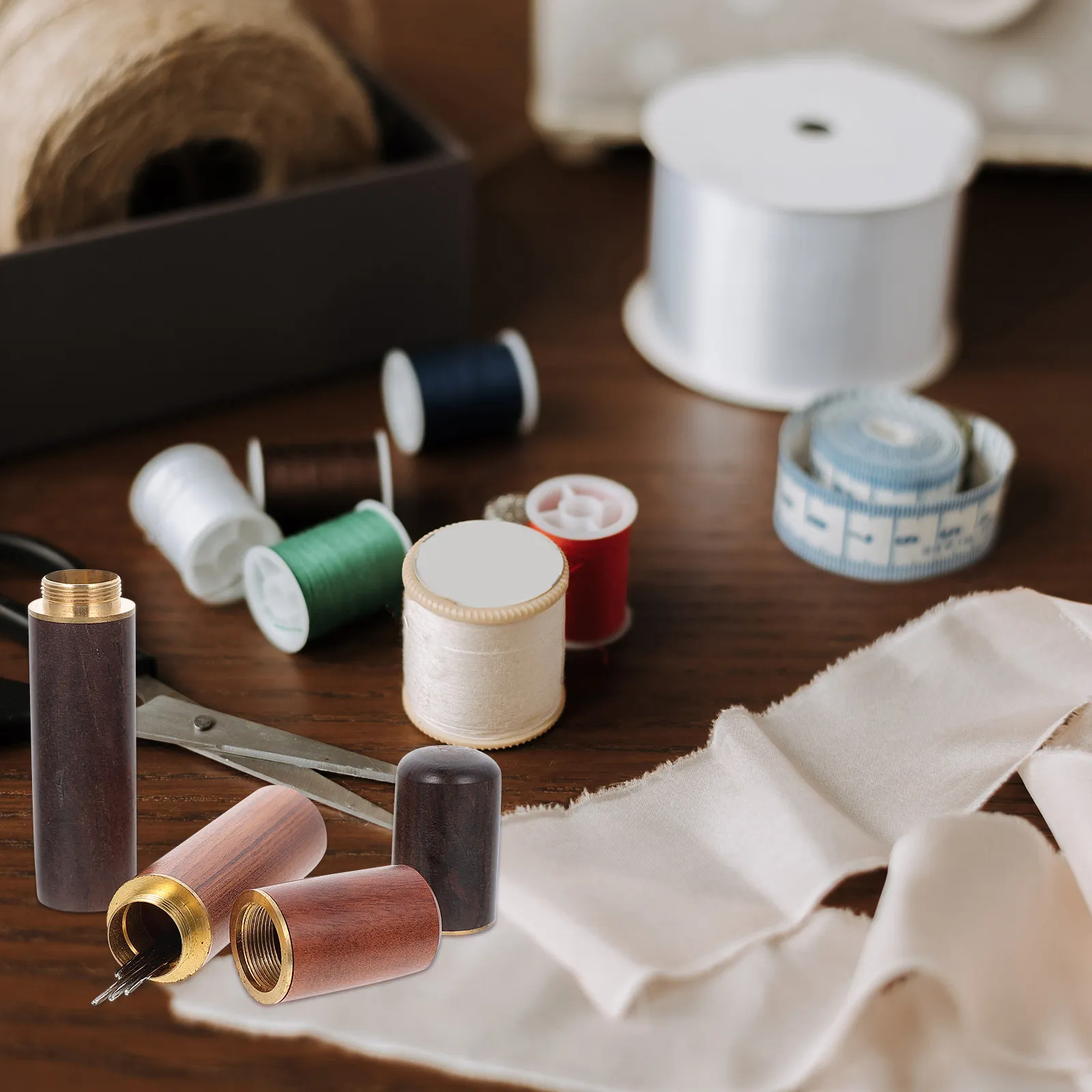 Wooden Needle Container with Large-Eye Self-Threading Needles – Lightweight Travel Sewing Kit