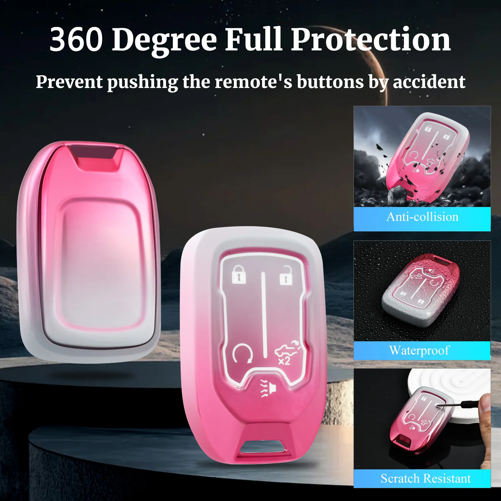 Gradient Car Remote Key Fob Shell Case Cover Fit for GMC Sierra Chevrolet Silverado 1500 2500 3500HD Chevy Keyless view 4