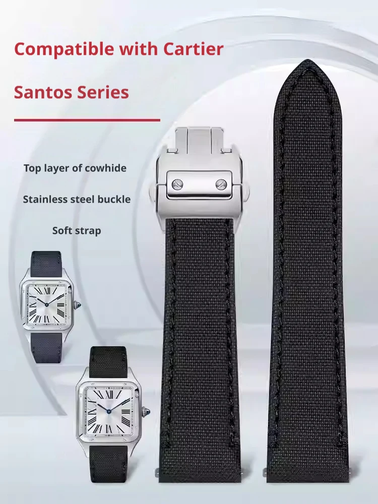 21mm quick release Nylon cowhide leather watch strap for Cartier Santos steel joint watch band high quality wristband bracelet