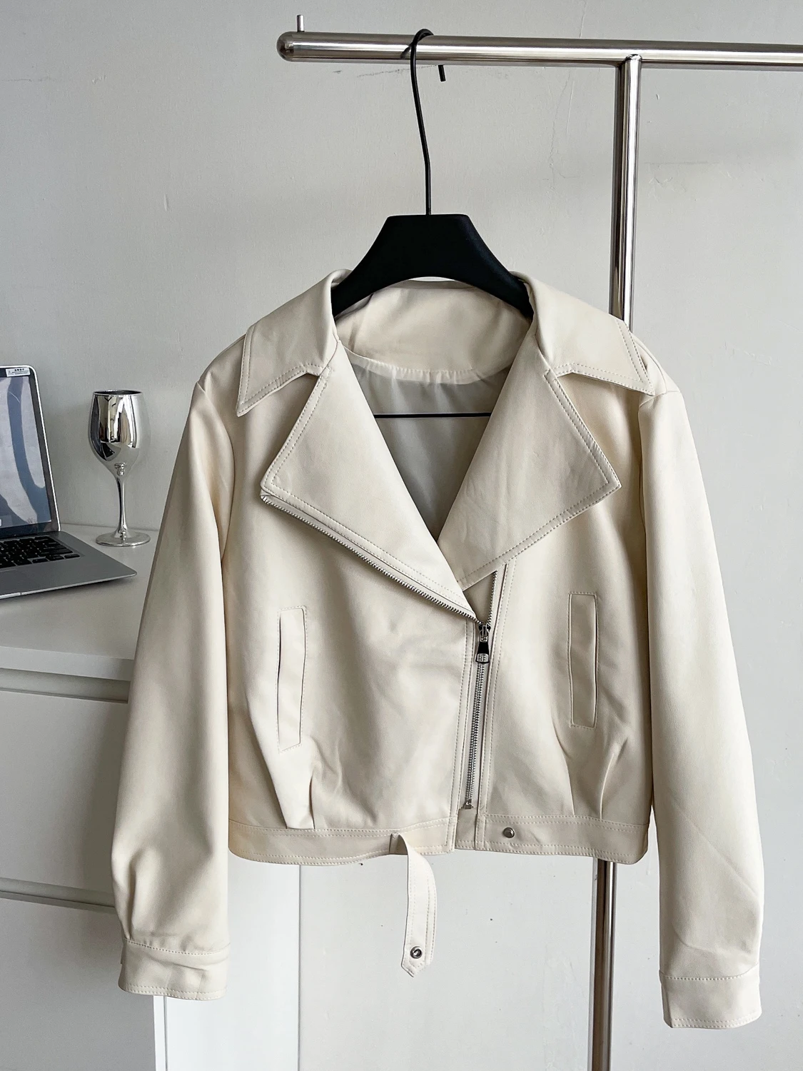 

Retro American Spicy Girl Sle PU Leather Jaet Women's Winter Zipper Collar ort Street Cool Motorcycle Clothes Coat