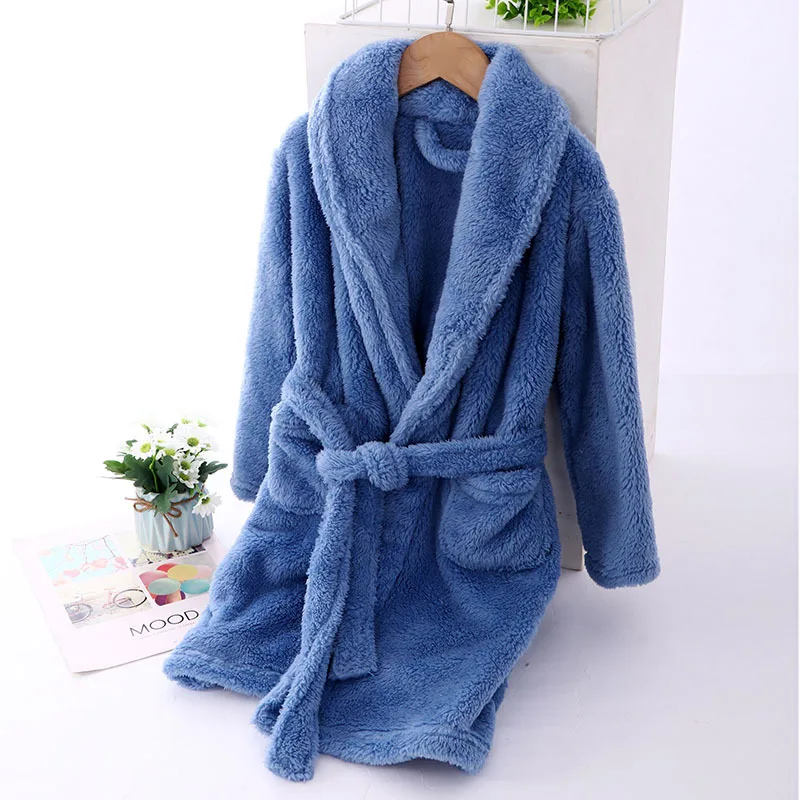 Winter Bath Robes for Big Kids Fashion Children Girls Solid Color Flannel Warm Sleepwear Boys Homewear Family Matching Robes New