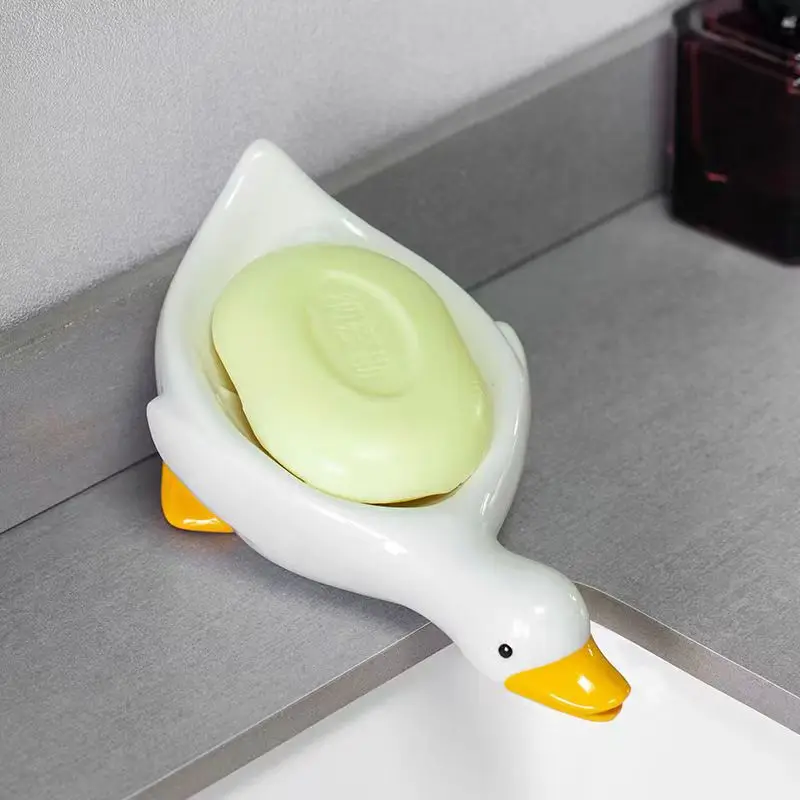 Creative Duck Ceramic Soap Box Toilet Shelf Luxury Soap Drainable Dish Holder No Punching Soap Container Bathroom Accessories