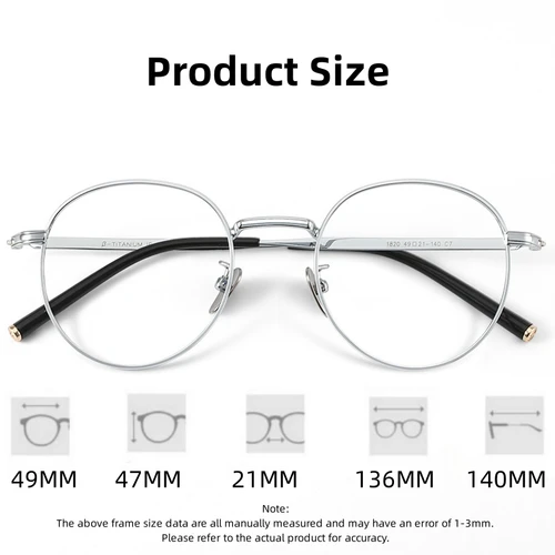 Imagen 2 del producto Gafas de moda FIRADA, gafas redondas Retro de titanio puro, gafas graduadas ópticas cómodas, montura para hombres y mujeres 1820-C