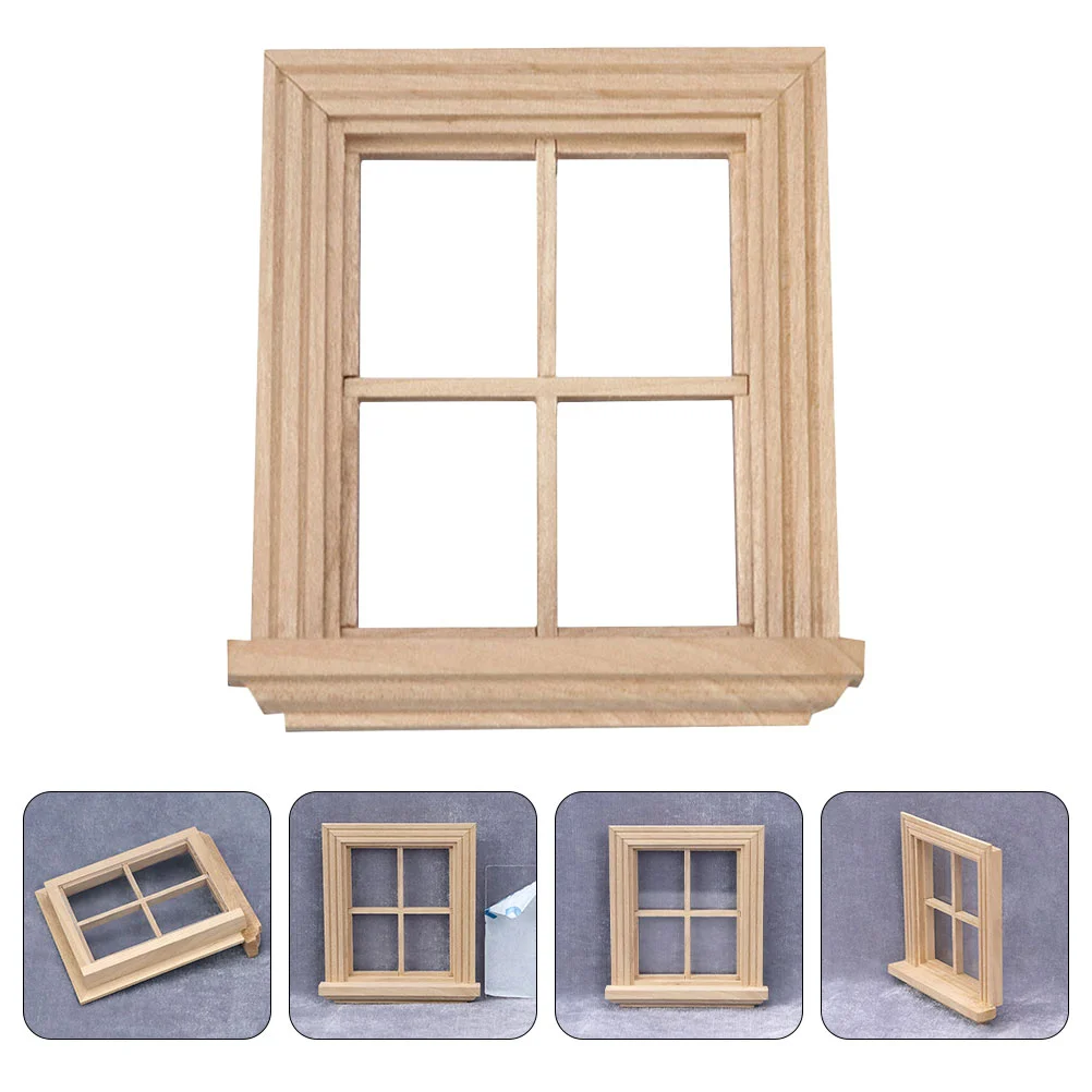 Finestra semplice a quattro pannelli Accessori per la casa Mini modello di mobili Giocattolo delicato in legno Ornamento per casa Bambino in miniatura