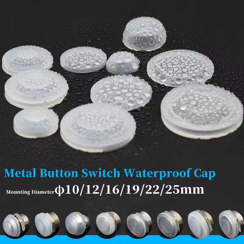 10 piezas 10mm 12mm 16mm 19mm 22mm 25mm cubierta de protección de interruptor de botón de Metal tapa antipolvo impermeable de silicona