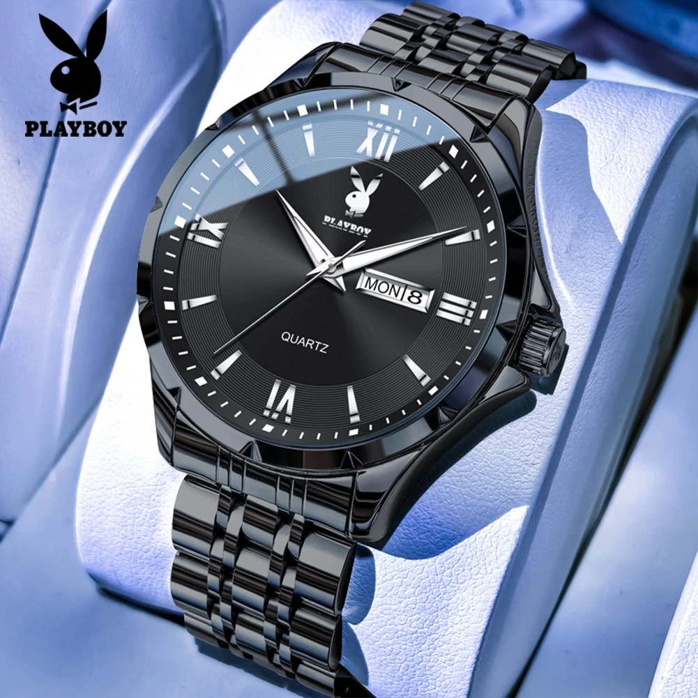 

Часы PLAYBOY 3095, роскошные мужские кварцевые наручные часы с указанием дня недели и даты, водонепроницаемые, с люминесцентным покрытием, оригинальные, деловой стиль, брендовые часы для мужчин.
