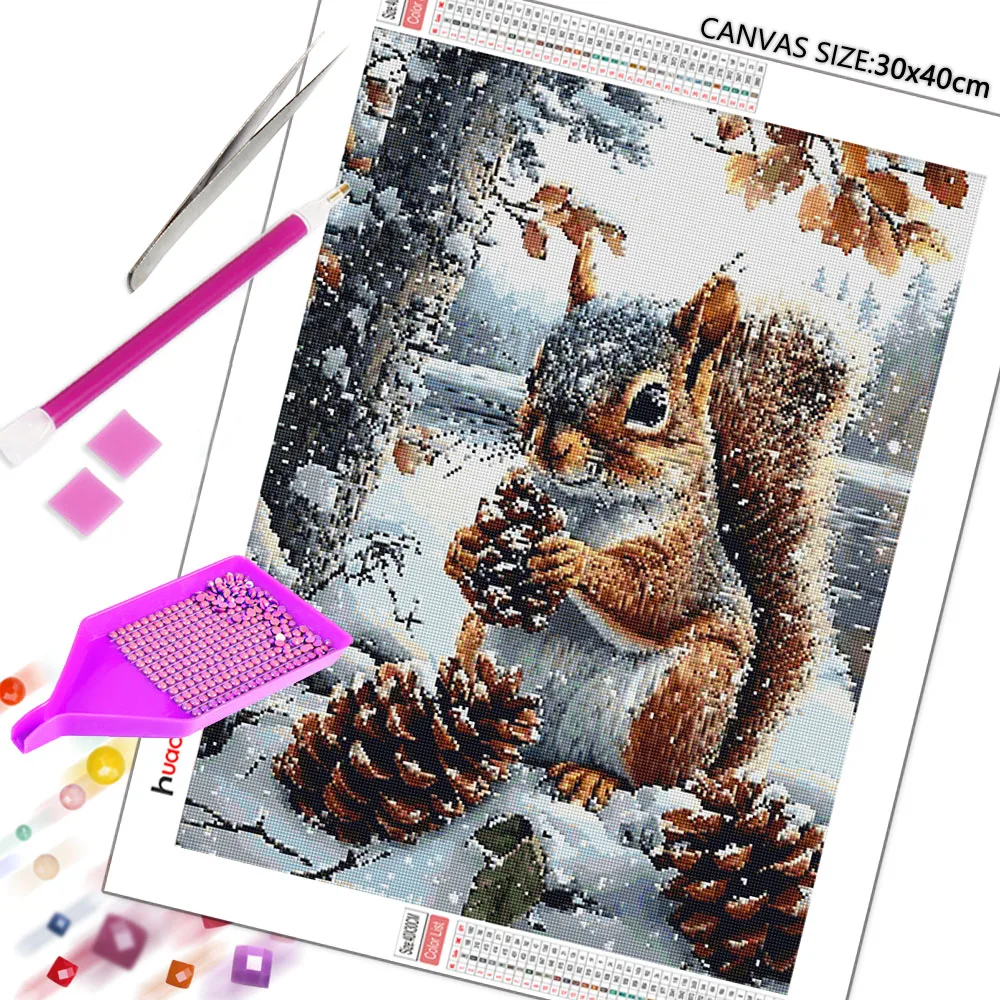 Huacan Squirrel Snow Diamond Painting New Arrivals 2025 Full Square Round Diamond Mosaic Complete Kit Decoration