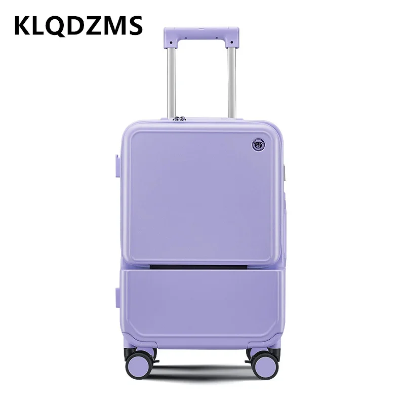 

KLQDZMS 20"24Inch High Quality Suitcase PC Front Opening Laptop Boarding Case USB Charging Trolley Case with Wheels Luggage