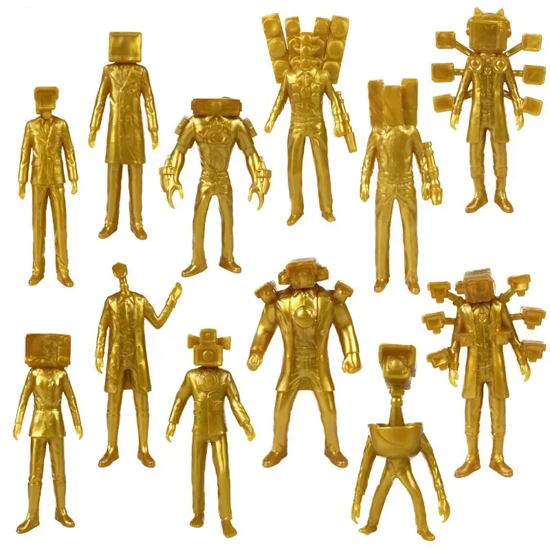 

New 12Pcs Skibidi Toilet Gold Action Figure Toilet TV Man Titan Game Figure Home Pandents Halloween Christmas Gift Children Toys