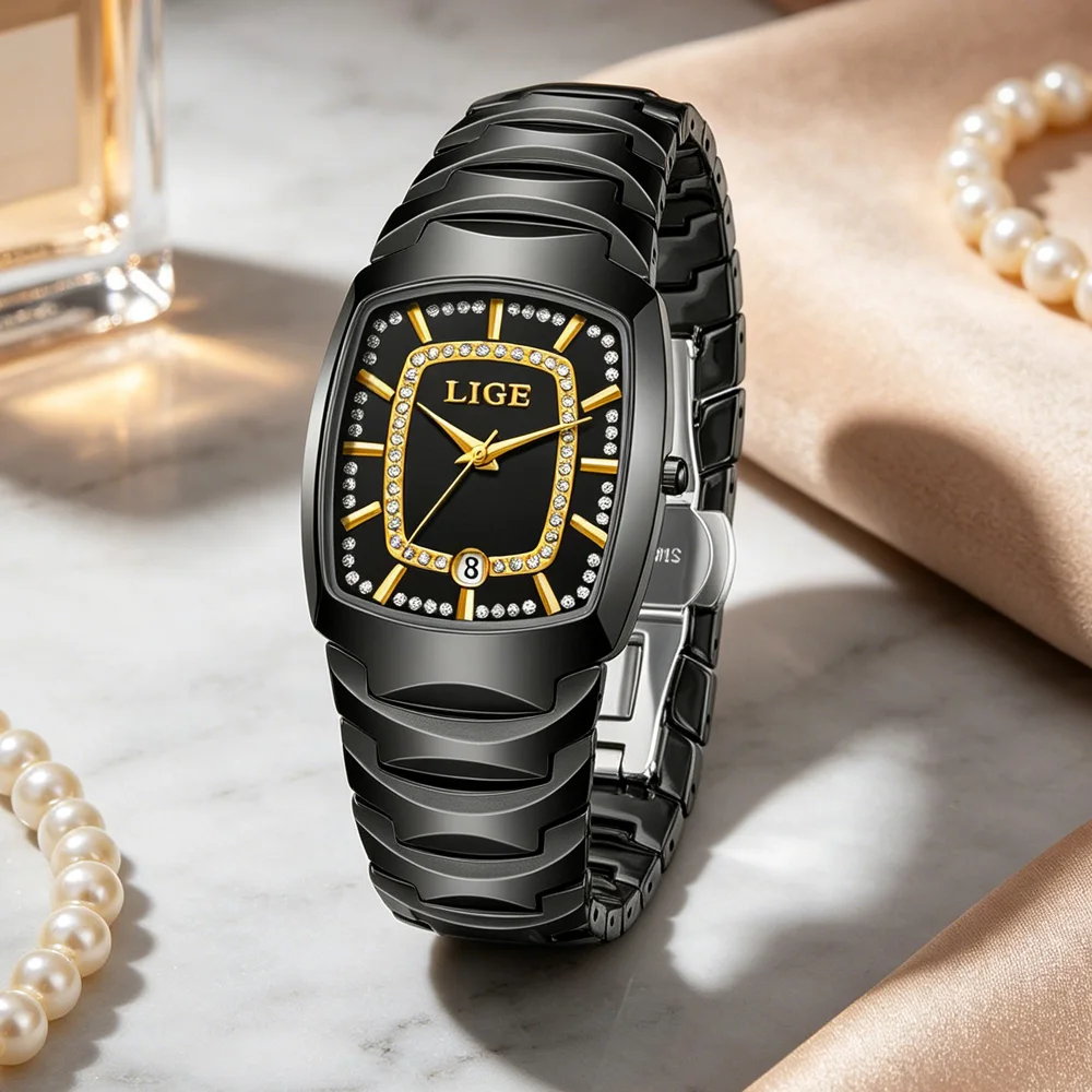 

LIGE Luxury Ladies Watch Ceramic Waterproof Quartz Watch for Woman High Quality Female Clock Elegant Women's Watches+Box