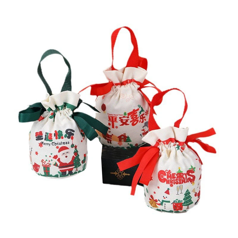คริสต์มาสผ้าใบ Apple Tote กระเป๋า Christmas Eve บรรจุภัณฑ์ของขวัญกระเป๋ากระเป๋าสตางค์ Candy กระเป๋าถือ Xmas Party Supplies